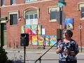 Town of Yarmouth Mayor Pam Mood speaks at the Octopus Garden mural unveiling.